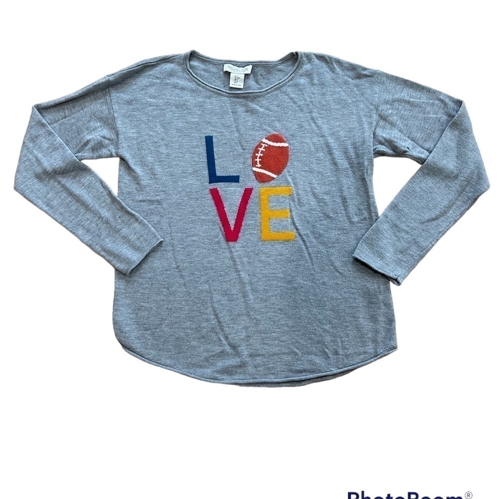 Rachel Zoe gray LOVE football lightweight pull over crew neck sweater size small